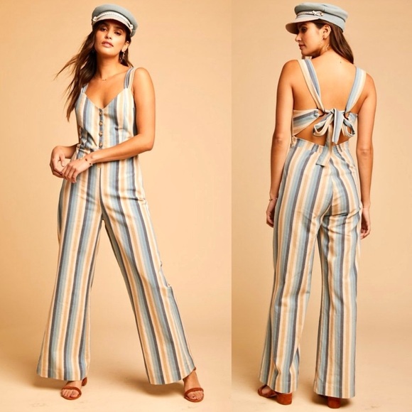Anthropologie Knot Sisters Lana Striped Jumpsuit with Tie-Back - Picture 1 of 5